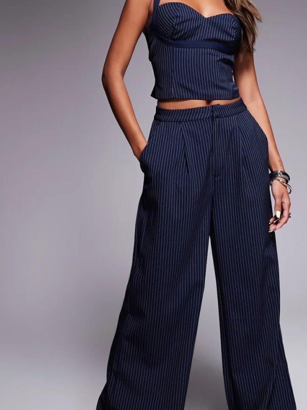 Princess Polly Pinstripe Wide-Leg Pants Set in Navy